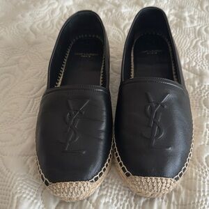 Size 37 1/2 YSL Yves Saint Laurent black leather espadrilles excellent condition